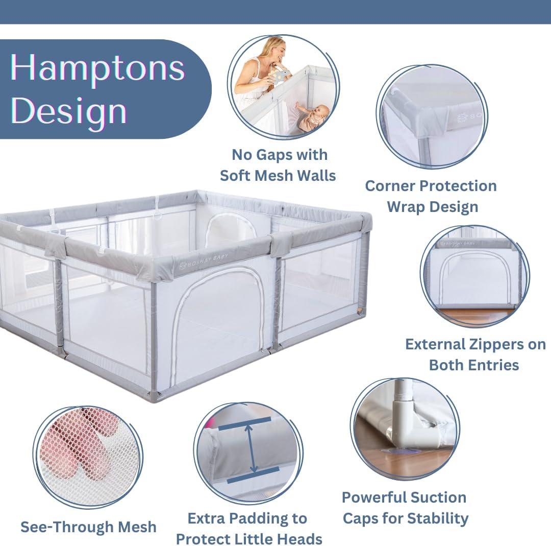 Aussie BOSHAY BABY Playpen, 1.8m x 1.5m Large Playpen in Grey, Baby/Kids Activity Play Yard