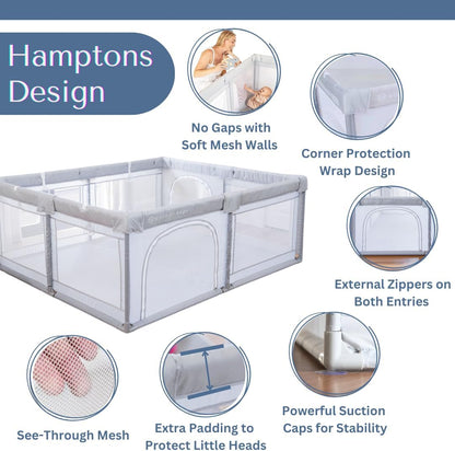 Aussie BOSHAY BABY Playpen, 1.8m x 1.5m Large Playpen in Grey, Baby/Kids Activity Play Yard