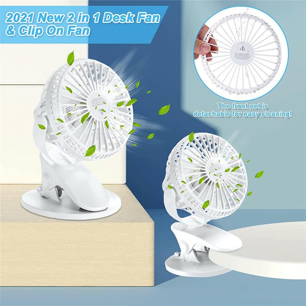 USB Powered Desktop Fan, 360° Portable Travel Clip On Mini Desk Fan 3 Speeds Rechargeable Battery Fan with Quiet