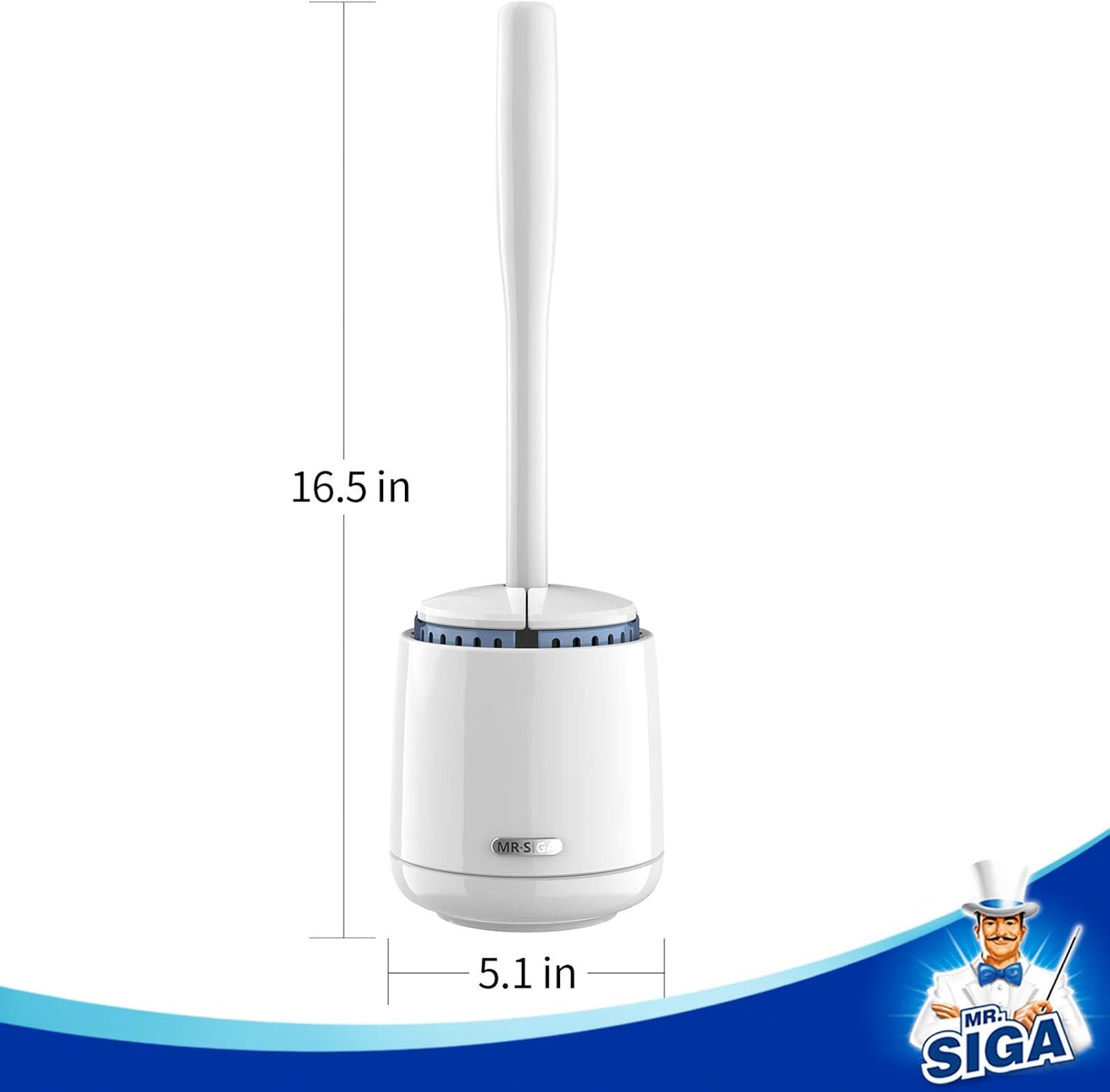 MR.SIGA Premium Toilet Bowl Brush and Holder with Solid Handle and Durable Bristles for Bathroom Cleaning, White, 1 Pack