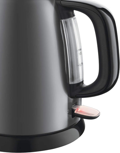 Russell Hobbs Colours+ 24993-70 Small Kettle [1.0 L] Stainless Steel Grey (2400 W, Quick Boil Function, Removable Limescale Filter, External Water Level Indicator, Travel Kettle) Tea Maker