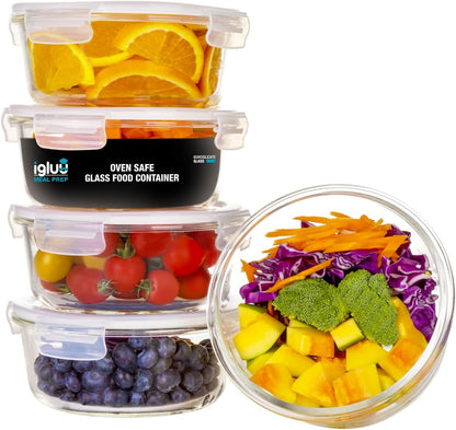 Igluu Meal Prep Glass Containers [5 PACK + EXTRA lid] - Glass Food