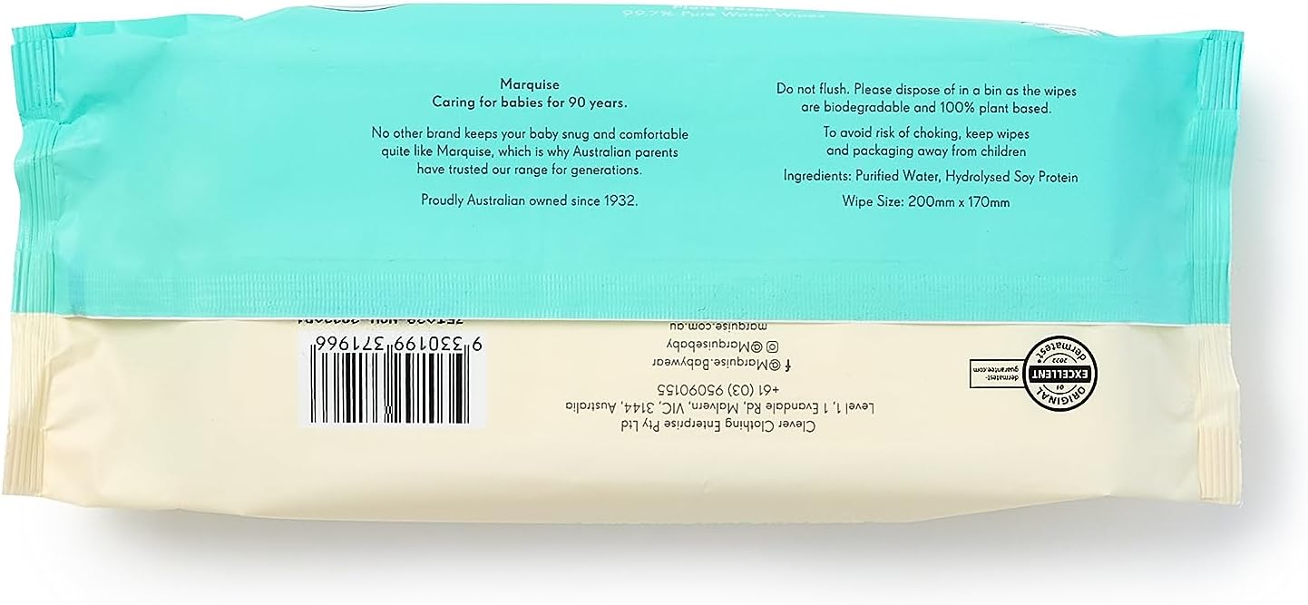 Marquise Baby Wet Wipes Biodegradable, 99.7% Water Based Wipes, 768 count (12 x 64 Pack), Frangrance Free and Hypoallergenic for Sensitive Skin and Newborns