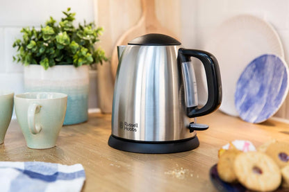 Russell Hobbs Adventure 24991-70 Kettle [1.0 L] Stainless Steel (2400 W, Quick Boil Function, Removable Limescale Filter, External Water Level Indicator, Small Travel Kettle)