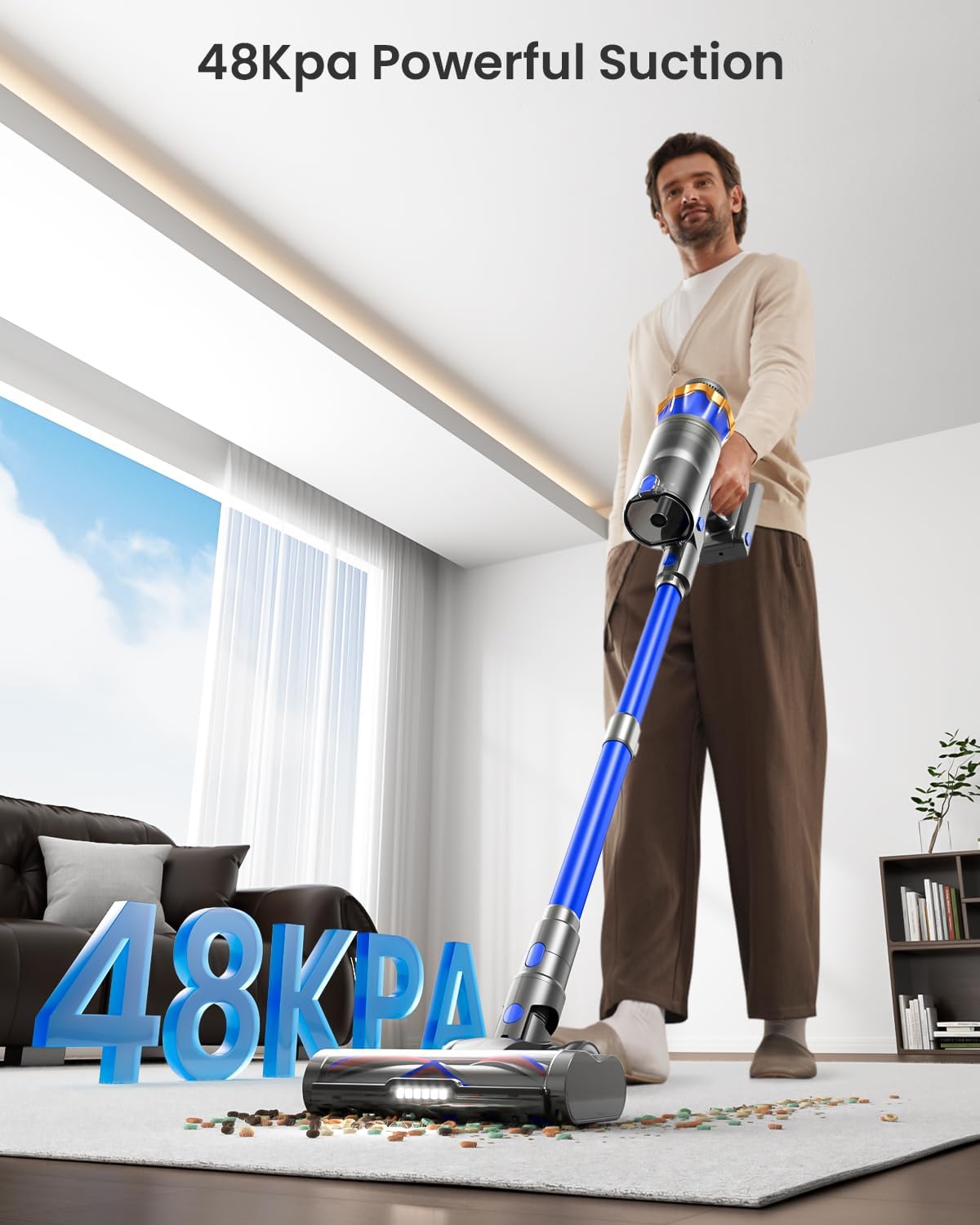 Cordless Vacuum Cleaner, Upgraded 580W 48KPA 65Mins Cordless Stick Vacuum Cleaner with Self-Standing and Touch Screen, Anti-Tangle Wireless Vacumm, Vacuum Cleaners for Home/Pet Hair/Carpets/Floors