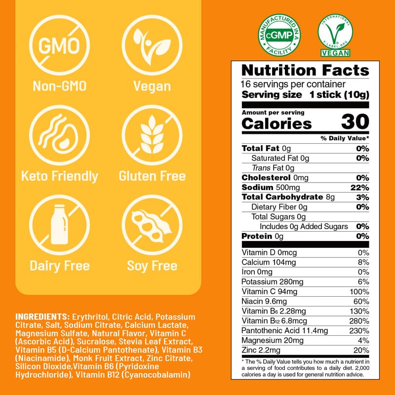 Venture Pal Sugar Free Electrolyte Powder Packets - Liquid Daily IV Drink Mix for Rapid Hydration & Party Recovery | 5 Vitamins & 7 Electrolytes| Keto Friendly | Non-GMO | Certified Vegan | 16 Sticks