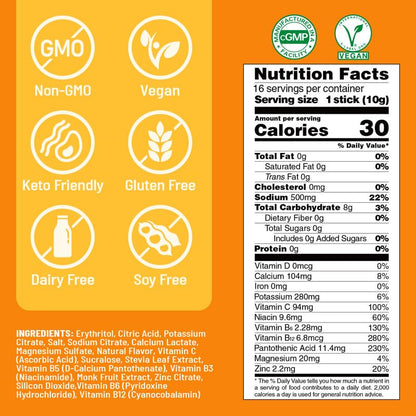 Venture Pal Sugar Free Electrolyte Powder Packets - Liquid Daily IV Drink Mix for Rapid Hydration & Party Recovery | 5 Vitamins & 7 Electrolytes| Keto Friendly | Non-GMO | Certified Vegan | 16 Sticks