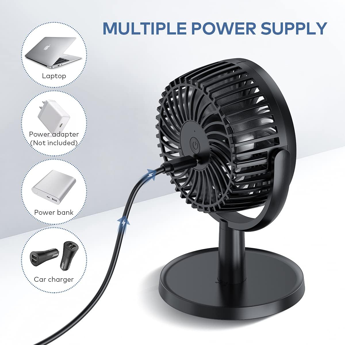 Mini desk fan 4 Speeds Strong Desk Fan with Elegant Apperance, Personal Portable Mini USB Fan, Quiet, 310 Degree Rotation, Detachable, Easy to Clean, Lightweight, 4 inch