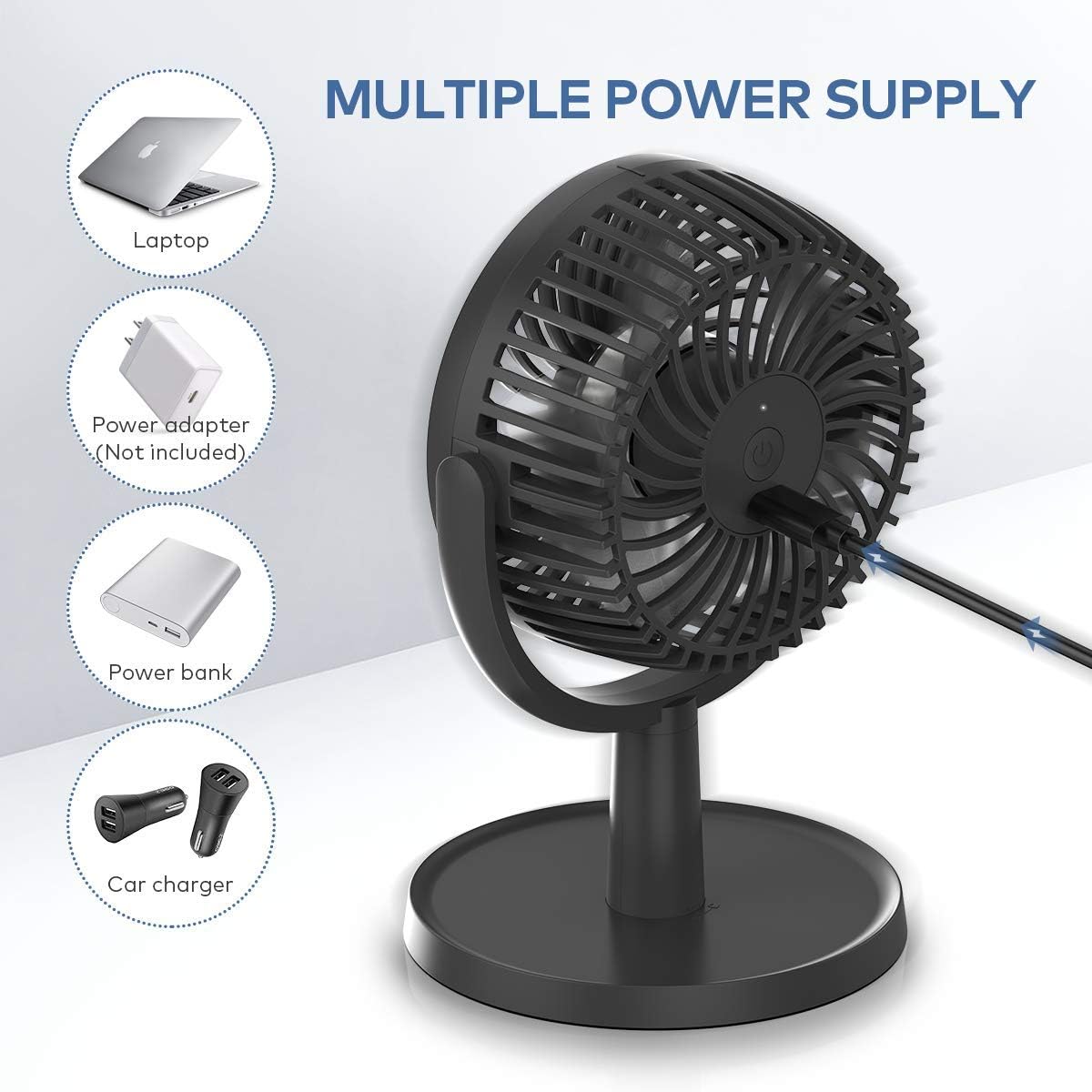 Mini Desk Fan, USB Powered Desktop Fan with 4 Speeds, Small but Powerful Strong Airflow Work Quiet, 310° Adjustment, Portable Personal Air Circulator Fan(Black)