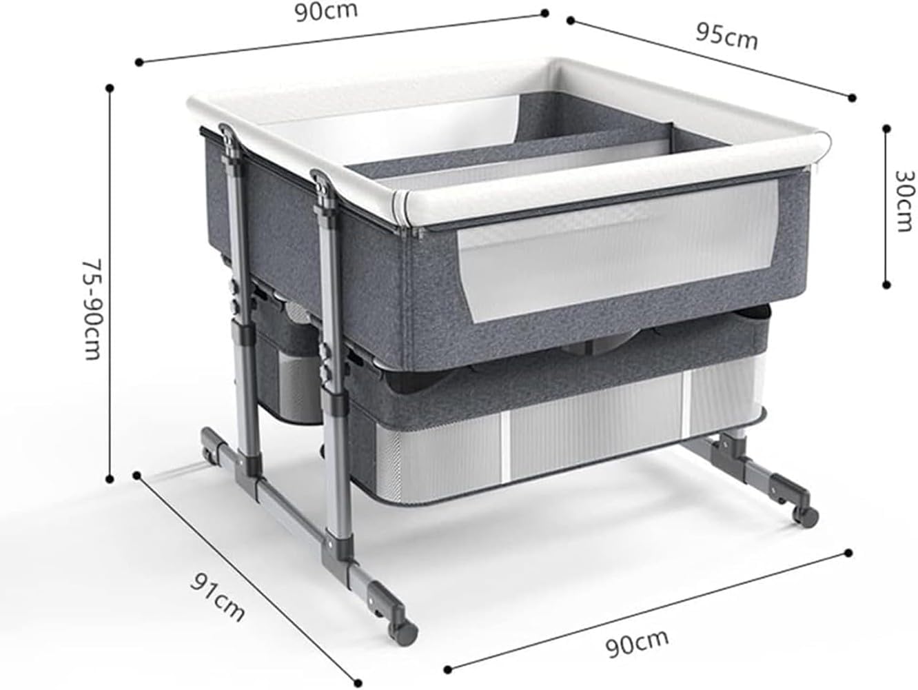 Twin Bassinet,Cosleeper Bassinet Bed Side Baby Bassinet with Storage Basket 6 Height Adjustable Anti-Emesis Side Sleeper Bassinet for Baby 1 to 36 Months Grey