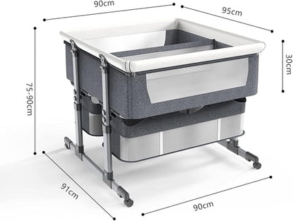 Twin Bassinet,Cosleeper Bassinet Bed Side Baby Bassinet with Storage Basket 6 Height Adjustable Anti-Emesis Side Sleeper Bassinet for Baby 1 to 36 Months Grey