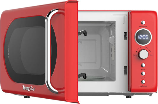 Total Chef Microwave Oven 20L Retro 700W Mini Ovens Digital LED Display 8 Preset Modes 5 Cooking Power Levels 60 Min