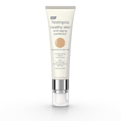 Neutrogena Retinol Treatment and Tinted Facial Moisturizer, Healthy Skin Anti-Aging Perfector with Broad Spectrum SPF 20 Sunscreen with Titanium Dioxide, 40 Neutral to Tan, 1 fl. oz
