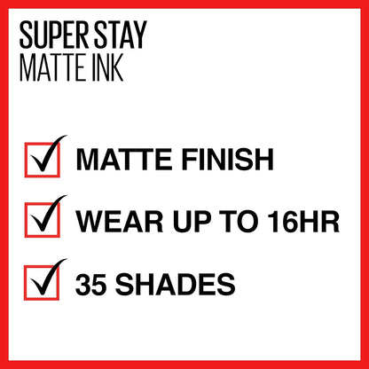 Maybelline Super Stay Matte Ink Liquid Lipstick Makeup, Long Lasting High Impact Color, Up to 16H Wear, Exhilarator, Ruby Red, 1 Count