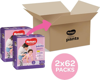 Huggies Ultra Dry Nappy Pants Girl Size 4, 62 Nappies (9-14kg)