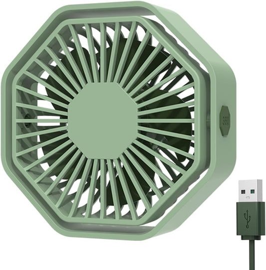 Mini USB Fan Desk Fan 3 Speeds 360°Rotation Portable Table Fan for Home Office Car Outdoor Use,USB Powered ONLY (No Battery),Green