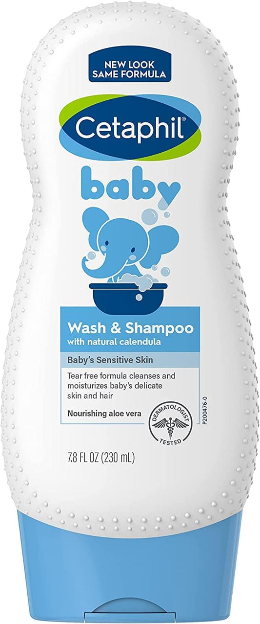 Cetaphil Baby Wash and Shampoo with Organic Calendula, 7.8 Ounce per bottle (2 Bottles)