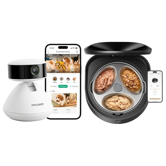 PETLIBRO AI Multi-Pet Recognition Pet Camera + Automatic App-Controlled Cat Feeder Wet Food with Stainless Steel Bowl, Dog Camrea Indoor with Phone App 2-Way Audio, Feeder with Semiconductor Cooling