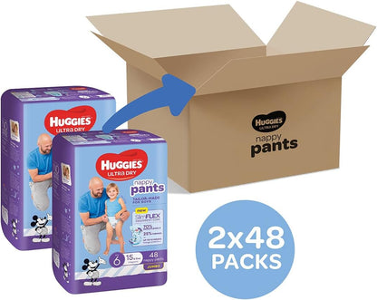 Huggies Ultra Dry Nappy Pants Boy Size 6 (15kg and Over), 96 Nappies