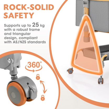 PlayPals 3-in-1 Baby Cot with Mattress, Baby Bassinet with 6 Height Adjustable, 0-18 Months Old