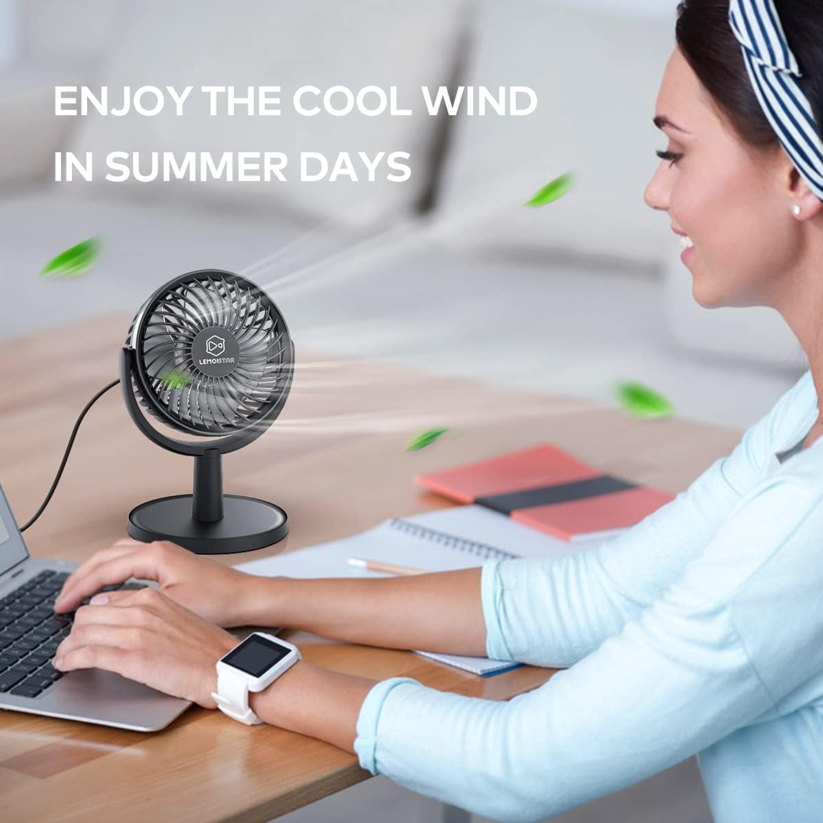 Mini desk fan 4 Speeds Strong Desk Fan with Elegant Apperance, Personal Portable Mini USB Fan, Quiet, 310 Degree Rotation, Detachable, Easy to Clean, Lightweight, 4 inch