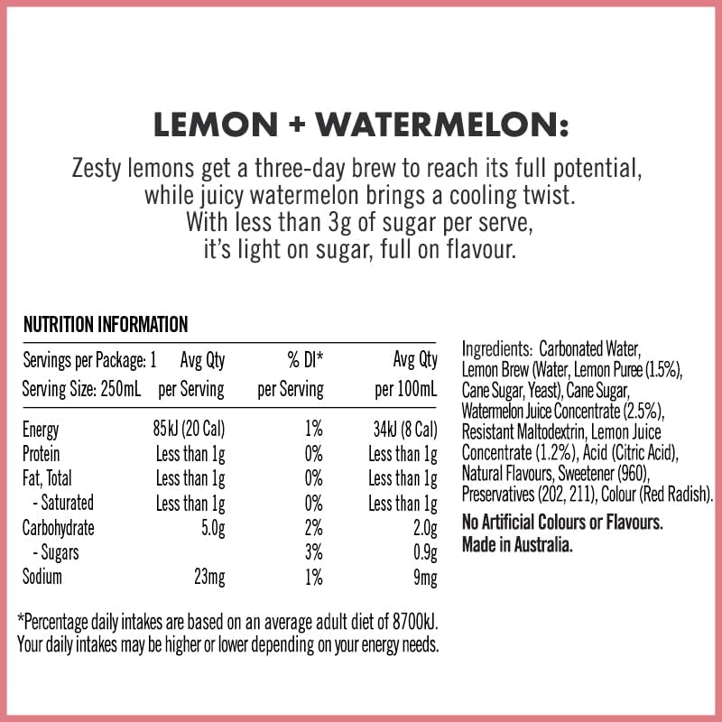 Bundaberg Refreshingly Light Lemon & Watermelon 24 x 250ml
