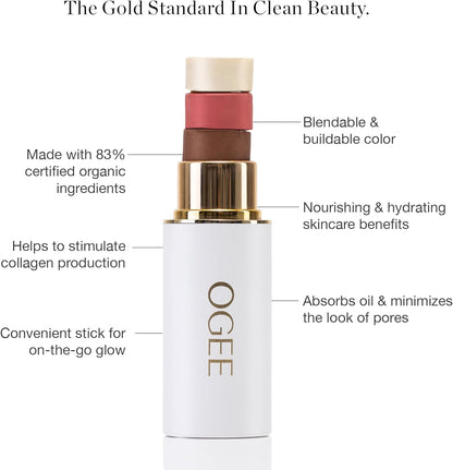 Ogee Sculpted Face Stick (AMBER - SUN KISSED BRONZE) Certified Organic Highlighter Makeup - Multi-Use Bronzer Stick for Face