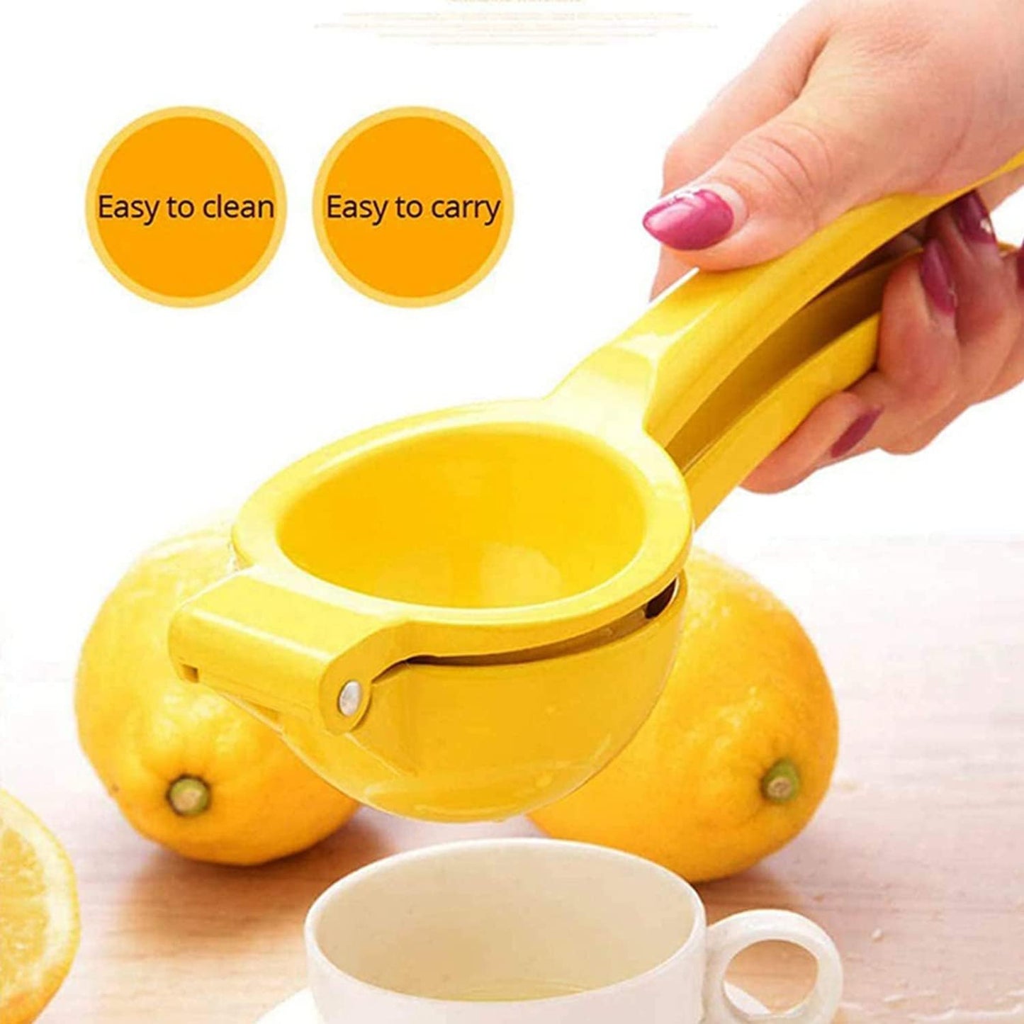 Lemon Squeezer - Premium Quality Metal Lemon Squeezer, Manual Citrus Juicer Juicer with Handle Orange Squeezer Juicer Citrus Juicer Dishwasher Safe (Yellow)