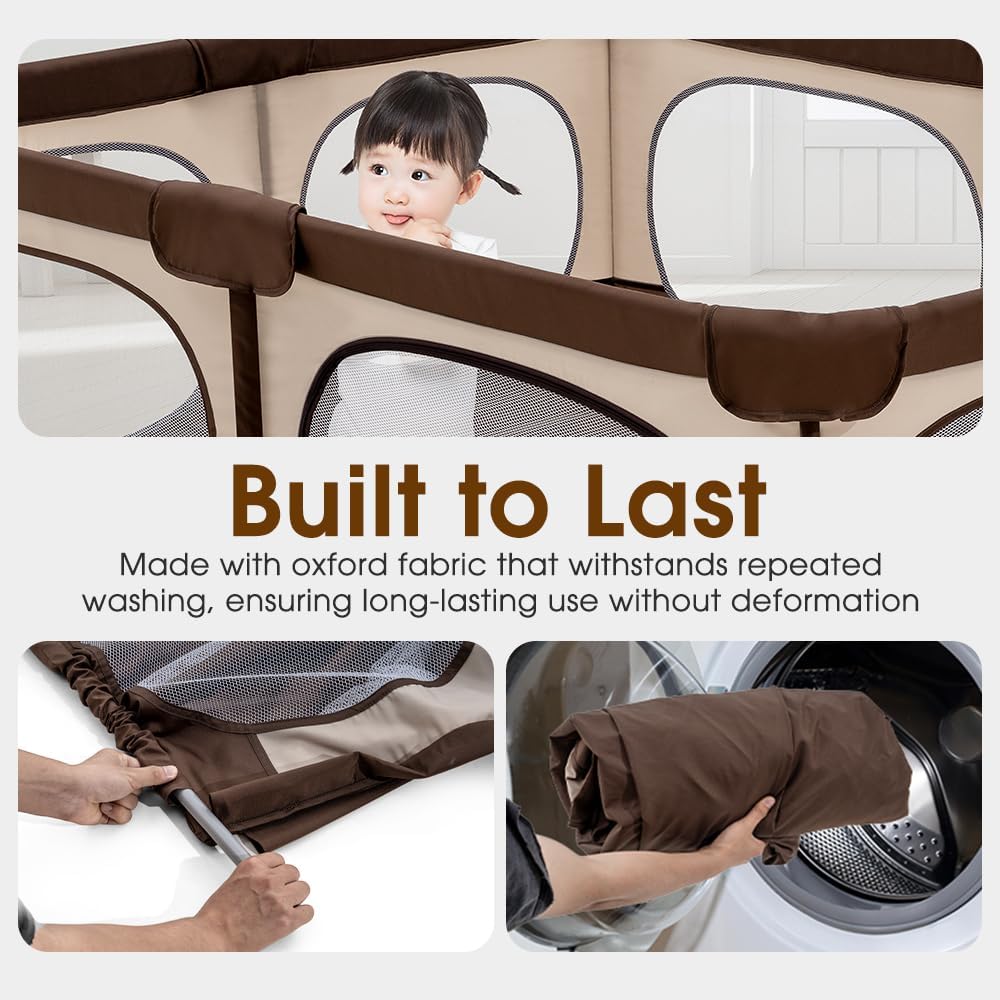 Playpals Baby Playpen, 150x180CM Play Pen for Babies & Toddlers, Large,Brown