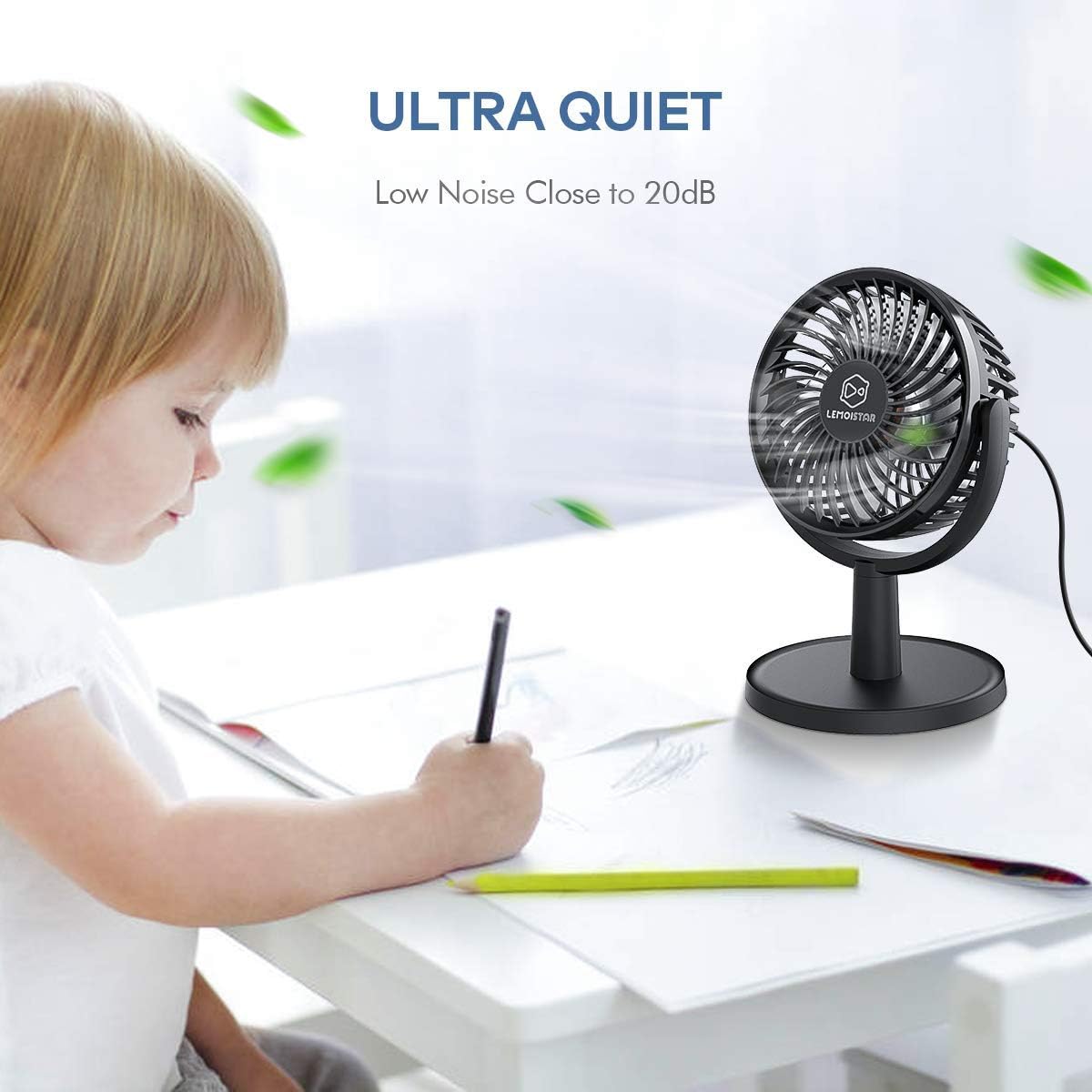 Mini Desk Fan, USB Powered Desktop Fan with 4 Speeds, Small but Powerful Strong Airflow Work Quiet, 310° Adjustment, Portable Personal Air Circulator Fan(Black)