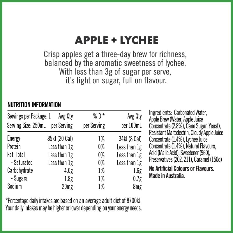 Bundaberg Refreshingly Light Apple & Lychee 24 x 250ml