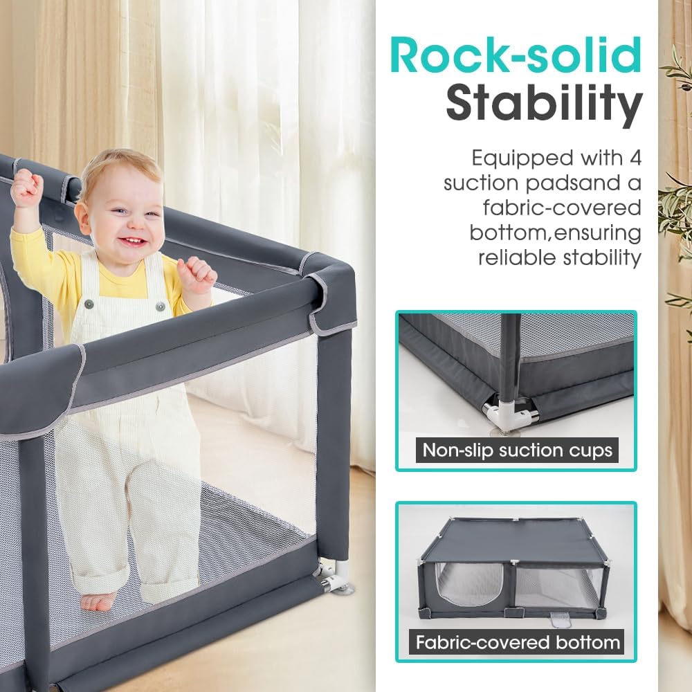 Playpals Baby Playpen – 180x200cm Spacious Play Yard for Babies & Toddlers , Grey
