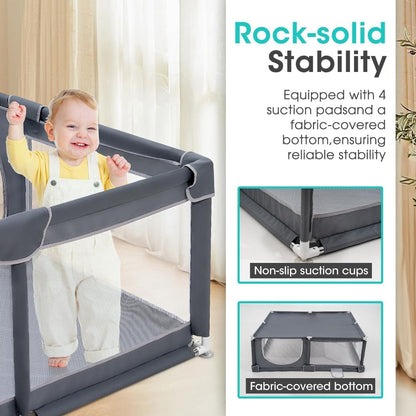 Playpals Baby Playpen – 180x200cm Spacious Play Yard for Babies & Toddlers , Grey