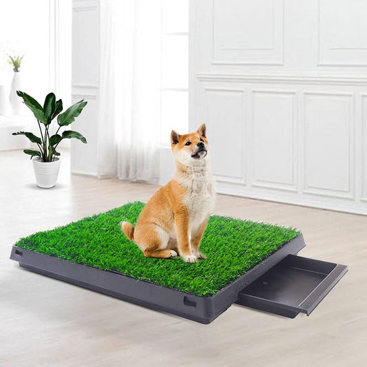 Dog Pee Grass Pad with Tray，Artificial Pet Grass Indoor Dog Potty Pet Potty Training Pads Pet Turf Outdoor Supplies Portable Bathroom, Green, 25x20x2.5inch