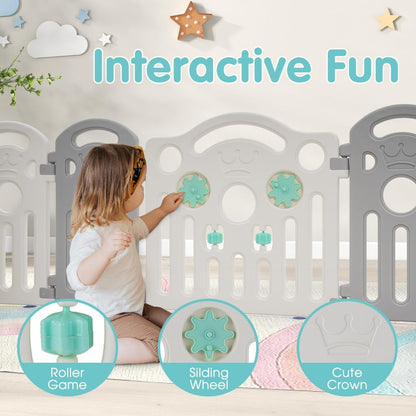 PlayPals Baby Playpen, 18 Panels Baby Play Pen with Lock Door, Adjustable  (Gray + White)