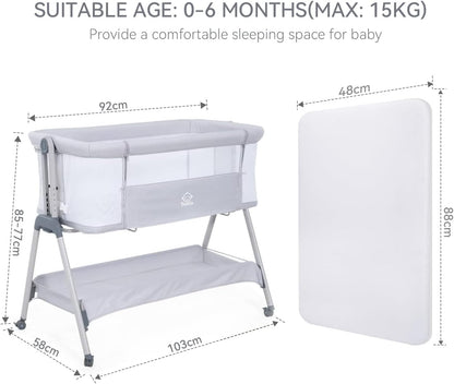 Baby Bassinet with Mattress, 3-in-1 Bedside Sleeper Co Sleeper Bassinet, Baby Bedside Bassinet Cribs Cradle with Mosquito net, Convertible Baby Cot for 0-6.
