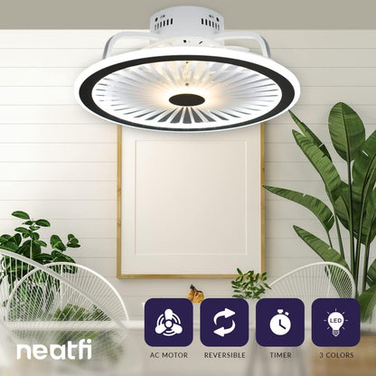 Neatfi 47 CM Bladeless Ceiling Fan with LED Light, 6 Speed Remote Control, 7 ABS Blades, 3 Changeable Light Colors, Reversible, Flush Mount (White)