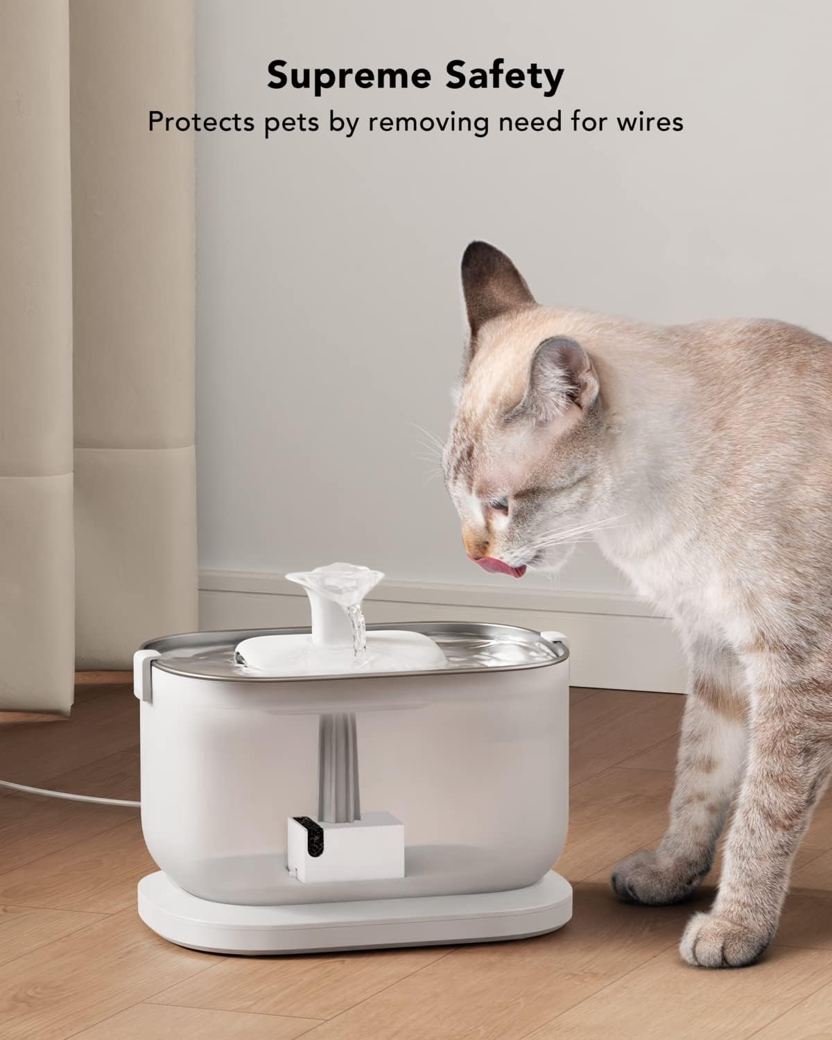 Cat Water Fountain Stainless Steel with Wireless Pump, 2.5L/84oz Dockstream Automatic Pet Water Fountain for Cats Inside, Easy to Clean, BPA-Free Dog Water Dispenser with Two Flow Modes,White