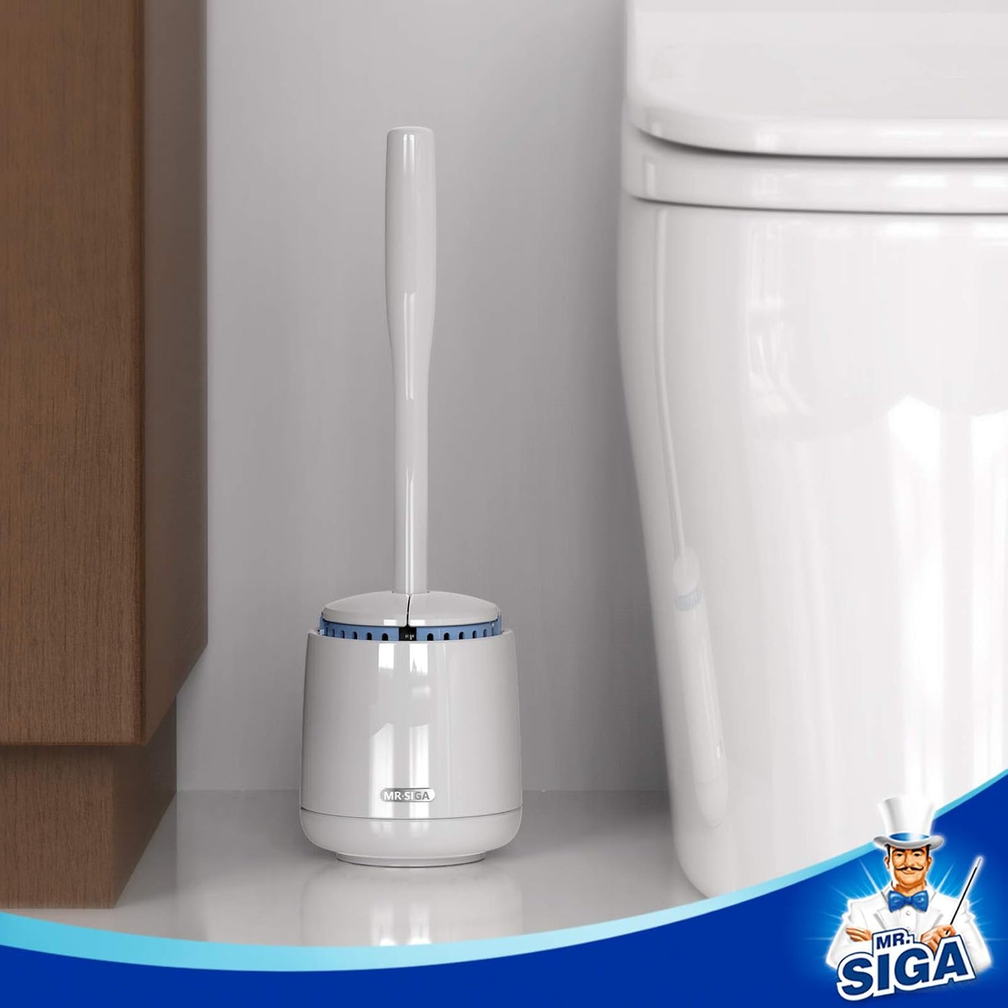 MR.SIGA Premium Toilet Bowl Brush and Holder with Solid Handle and Durable Bristles for Bathroom Cleaning, White, 1 Pack