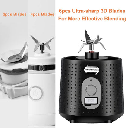 Portable Blender, Supkitdin Personal Mixer Fruit Rechargeable with USB, Mini Blender for Smoothie, Fruit Juice, Milk Shakes, 380ml, Six 3D Blades for Great Mixing (Black)