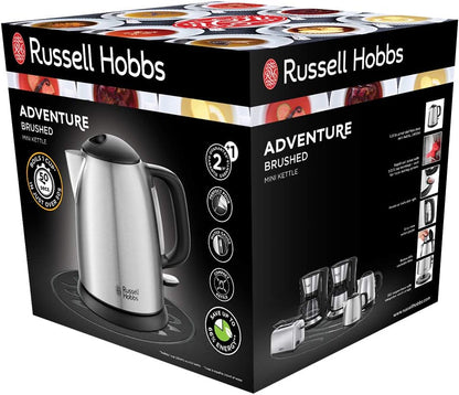 Russell Hobbs Adventure 24991-70 Kettle [1.0 L] Stainless Steel (2400 W, Quick Boil Function, Removable Limescale Filter, External Water Level Indicator, Small Travel Kettle)