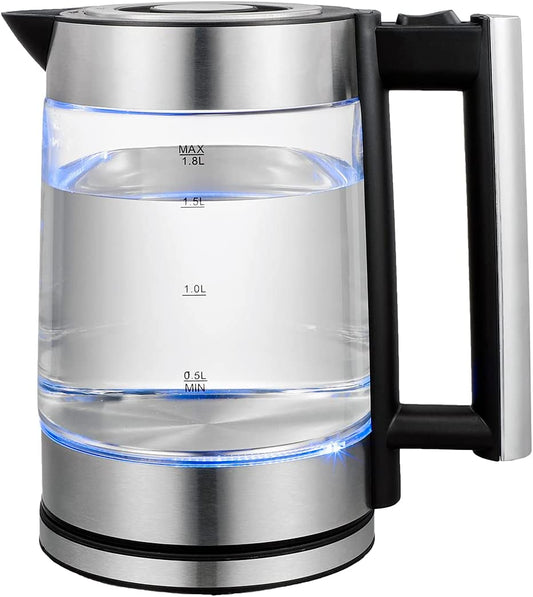 Healthy choice 1.8L Cordless Glass Kettle with blue base rotation