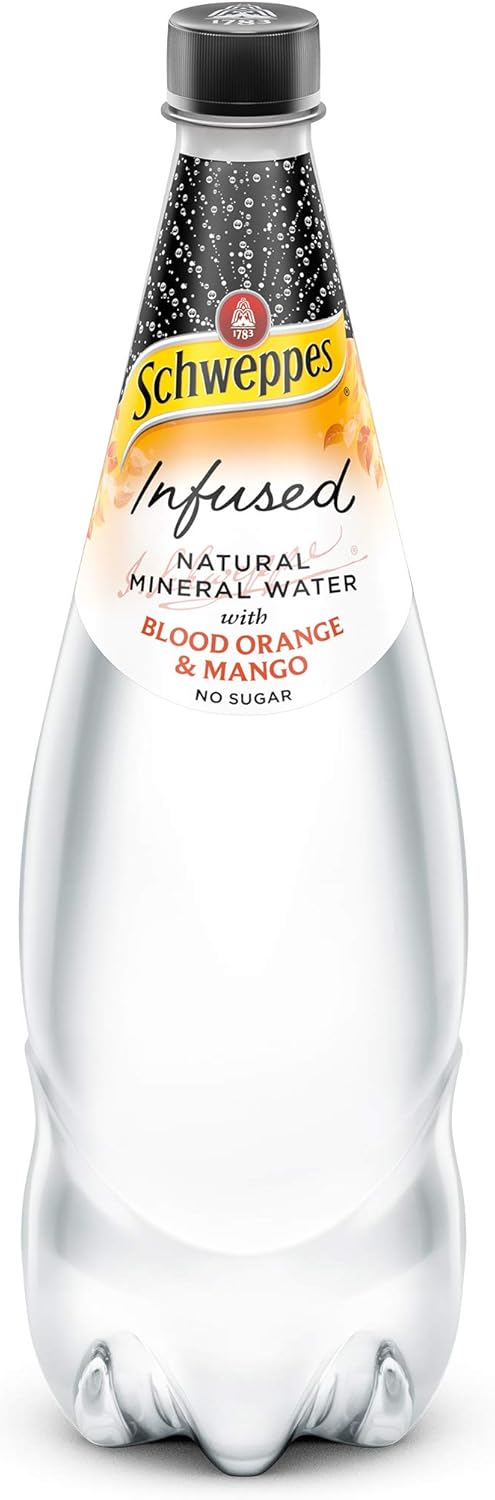 Schweppes Infused Natural Mineral Water with Blood Orange And Mango, 12 x 1.1L