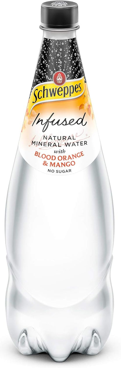 Schweppes Infused Natural Mineral Water with Blood Orange And Mango, 12 x 1.1L