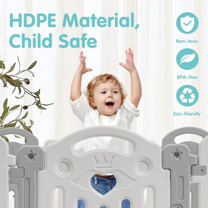 PlayPals Baby Playpen, 18 Panels Baby Play Pen with Lock Door, Adjustable  (Gray + White)