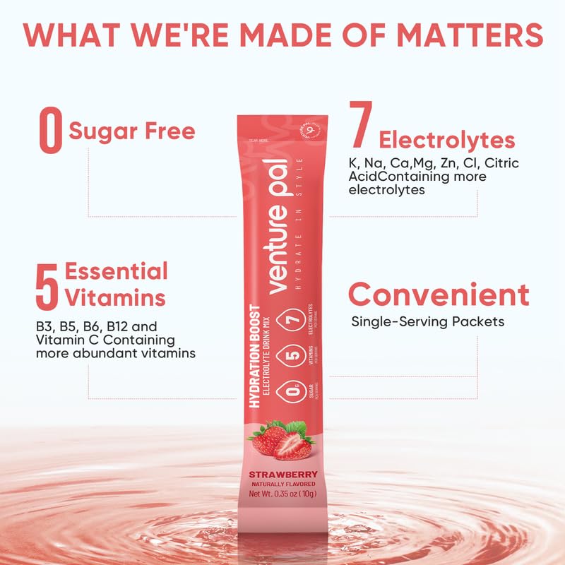 Venture Pal Sugar Free Electrolyte Powder Packets - Liquid Daily IV Drink Mix for Rapid Hydration ,16 Sticks