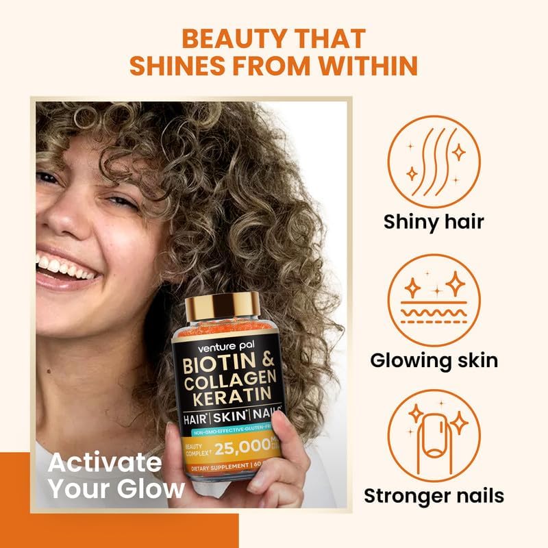 Venture Pal Biotin Gummies with Collagen & Keratin - Hair Growth Support Skin and Nail Strength Vitamins for Women & Men - Biotin 10000mcg