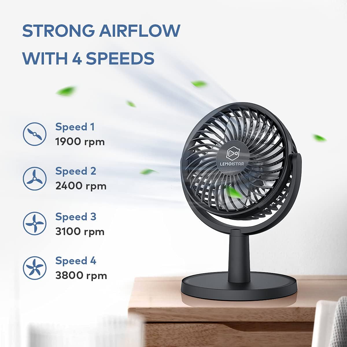 Mini Desk Fan, USB Powered Desktop Fan with 4 Speeds, Small but Powerful Strong Airflow Work Quiet, 310° Adjustment, Portable Personal Air Circulator Fan(Black)