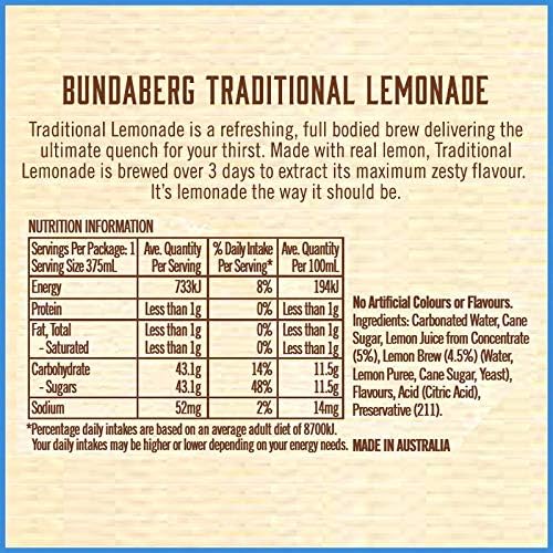 Bundaberg Traditional Lemonade, 12 x 375 ml