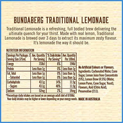 Bundaberg Traditional Lemonade, 12 x 375 ml